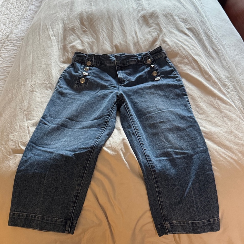 Talbots Dark Blue Cropped Sailor-Button Jeans
